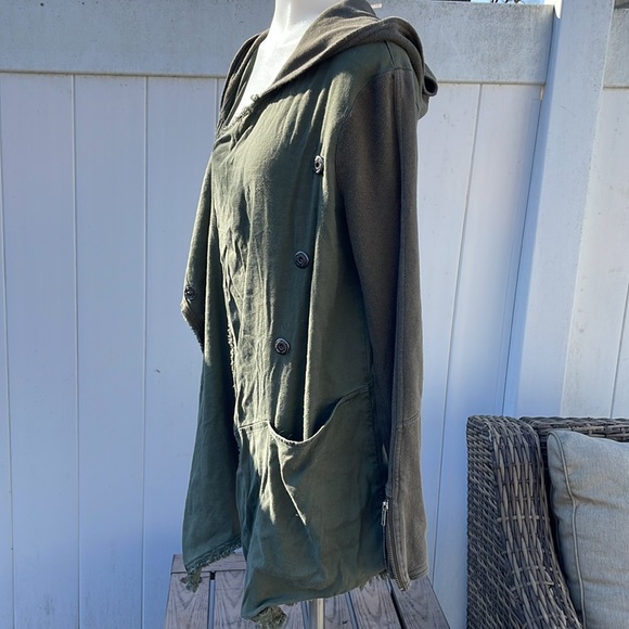 Free People Asymmetrical Snap Button Hoodie Olive Green Linen Blend Size S - Picture 5 of 12